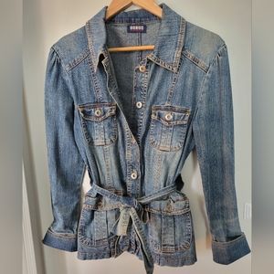 Vintage Cotton Denim Blazer Style Jacket with Removable Sash Belt by Bon…